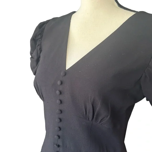 Saloni Sz 8 Margot Puff Sleeve Midi Fit & Flare Black Dress - Picture 11 of 16